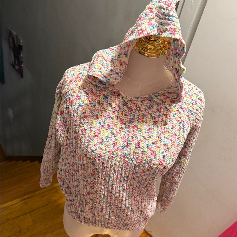 DKNY Multicolor Speckled Knit Hoodie Sweater